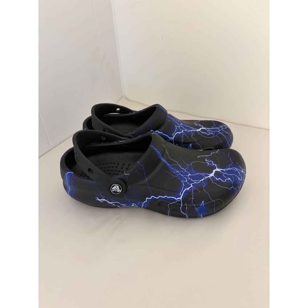 Crocs Bistro Clogs Womens 7 Mens 5 Black Blue Lightning Bolt Work Shoes